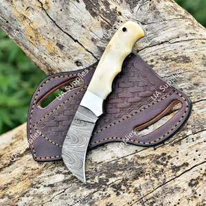 Nouveau design Couteau fixe de chasse et de camping en plein air, forgé à la main, en acier Damas, avec bord biseauté, manche en os de chameau, style bec d'oiseau/falaise. - Product Image 5