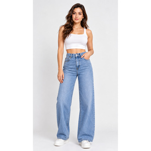 Jeans RavTin de Cintura Alta para Mujer, Estilo Vintage, Corte Recto, con Logotipo, Lavado Enzimático, Casuales, para Primavera - Product Image 1