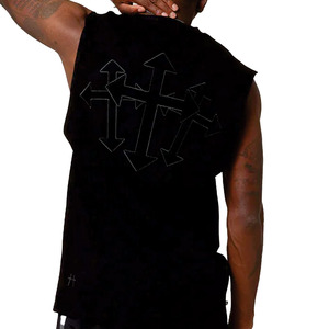 Camiseta sin mangas de algodón a la moda al por mayor, estilo urbano, con diseño de cruz aplicada, proveedor OEM de marca privada - Product Image 5