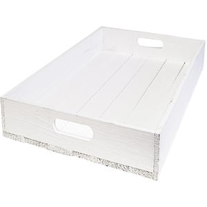 Bandeja de Servir Rectangular de Madera Rústica Estilo Granja con Asa y Acabado Desgastado para Hotel, Hogar, Mesa de Centro - Product Image 1