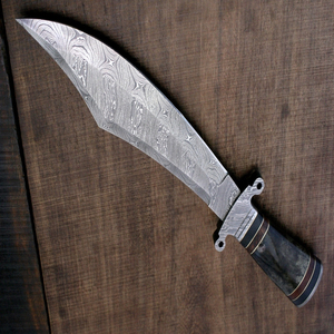 Couteau de chasse à lame fixe robuste pour la découpe d'os, équipement de survie et de camping en plein air, en acier Damas, longueur totale 30 cm, garantie 3 ans - Product Image 4