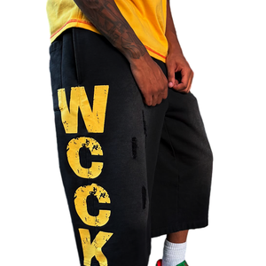 Men's Black Yellow Letter Print Bermuda Shorts Elastic Waist Casual Jogger Sweat Shorts - Product Image 5