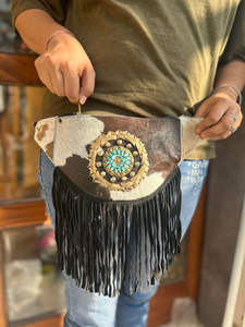 New Stylish <b>Hand</b> Stitched Cowhide Fur Leather Hip <b>Bags</b> Hip Pockets Belts Waist Pocket Belts Fringes Cow Hair <b>Black</b> Fringe Belts - Product Image 4