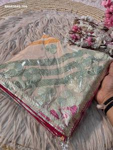 Sari de chinon suave de alta calidad con estampado de rayas de colores y lazo de gota, conjunto de blusa con C-Pallu y trabajo Mono, exportador de moda femenina - Product Image 3