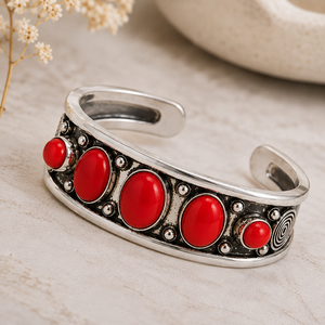 เครื่องประดับจาก Jewelry Town รุ่น JT-044 กำไลข้อมือแบบเปิด Coral Muse ประดับด้วยหินหลัก Hydro Coral ทำจากทองเหลืองชุบทองและเงิน เหมาะสำหรับทั้งชายและหญิง เป็นของขวัญสุดคลาสสิก - Product Image 5
