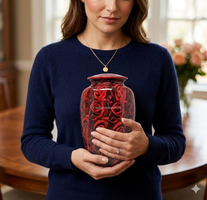 Red Rose Aluminum Cremation Urn <b>Memorial</b> <b>Vase</b> Tribute Keepsake Jar Tabletop Decor - Product Image 4