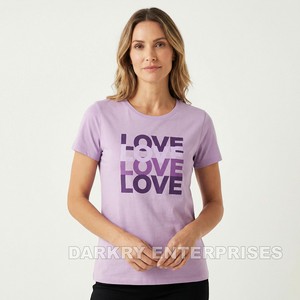 Camiseta Personalizada para Mujer, Corte Ajustado, Logotipo con Estampado Dorado, Algodón, Azul Marino, Fabricante de Camisetas, Proveedor de Camisetas Personalizadas para Dama - Product Image 2