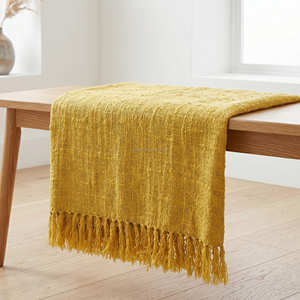 Neutral <b>Beige</b> Textured Woven Linen Like Cotton Throw Blanket Fringed Couch Cover Bohemian Room Decor Factory - Product Image 2