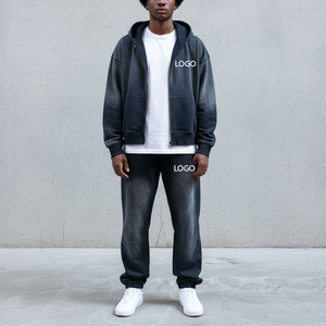 Survêtements à capuche personnalisés imprimés, effet délavé, coupe-vent, anti-UV, 100 % coton, style streetwear vintage, avec cordon de serrage - Product Image 5