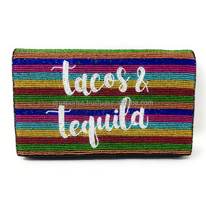 Tacos Tequila Striped Design Full Beaded Clutch <b>Bag</b> Funny Statement Casual Fiesta Theme Handmade Colorful Bead Durable Foldable - Product Image 5