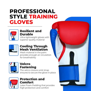 Blue Red White Leather Boxing Gloves UV Protection for Closure Adjustable Wrist <b>Strap</b> Adult Training Gloves - Product Image 6