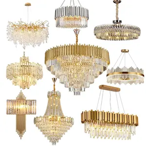 Custom Hotel Stairs Wedding Pendant Lights Modern Luxury Ceiling Chandeliers Lamps Gold LED K9 Crystal Large Hanging Chandelier