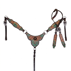 Juego de cabezada, pechera y riendas de cuero genuino de primera calidad, personalizable, estilo western, precio mayorista - Product Image 1