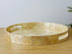 Plateau de service rond en osier naturel, durable, classique, pliable, fait main, décoratif, avec poignées, pour le salon - Product Image 4