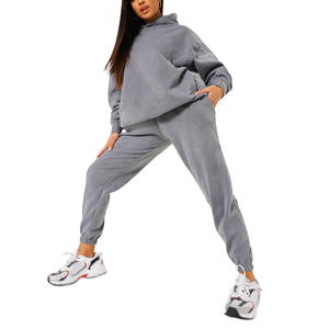 Ensemble de survêtement gris pour femme, 2 pièces, sweat-shirt à capuche et pantalon de jogging, coupe décontractée, hiver, 100% coton, séchage rapide, respirant - Product Image 4