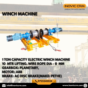 Treuil électrique industriel INOVIC CRM 1 tonne avec une hauteur de levage de 40 m |   Câble en acier de 10 mm, boîte de vitesses Rotorq et moteur BBL - Product Image 2