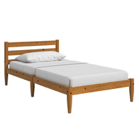 Cama de Plataforma de Madera Maciza de Diseño Moderno Furaka, Cabecera con Listones, Patas Cónicas, Tamaño Personalizado, Color Natural, Modelo Suave AWBFUR1824