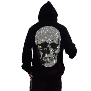 Sweat à capuche oversize pour homme en molleton 100% coton respirant, avec strass, broderie 3D, impression numérique, poche, haute qualité, OEM - Product Image 5