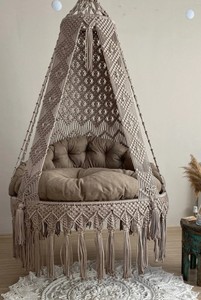 Fauteuil suspendu en macramé en coton, chaise suspendue, hängesessel, chaise balançoire, chaise à bascule, chaise suspendue en macramé, chaise suspendue d'intérieur, d'extérieur - Product Image 3