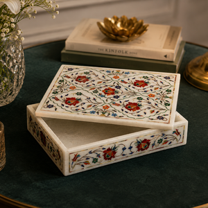 Caja de Joyería MADNI HANDICRAFT Hecha a Mano con Incrustaciones de Mármol Blanco y Arte Floral de Piedras Semipreciosas, Decoración de Lujo - Product Image 2