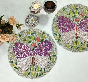 Flower Beaded Embroidery Coasters Placemats Handmade Linen Tableware Eco-Friendly High Quality Home Indoor Outdoor Use Elegant - Product Image 2
