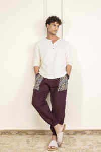 Pantalon sarouel droit baggy 100% coton taille libre pour hommes, taille haute, léger, style classique et décontracté pour le yoga. - Product Image 2