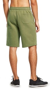 Shorts Bermuda en coton vert olive pour homme avec cordon de serrage à la taille et poches, style décontracté et sportif - Product Image 3