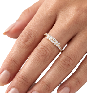 Bague demi-éternité en or massif 10K 14K avec certificat IGI, diamants de laboratoire ronds, double rangée, empilable, minimaliste, style bypass - Product Image 5