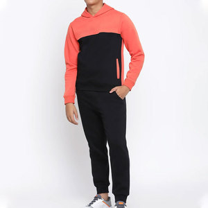Survêtement à capuche color block pour homme, noir et orange, manches longues, décontracté, sportswear, coupe régulière, polyester, avec poches latérales - Product Image 6