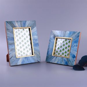 Luxurious Blue Resin <b>Picture</b> Display <b>Frame</b> with MDF Resin Inlay and Brass Trim for Elegant Tabletop Home Decoration - Product Image 5