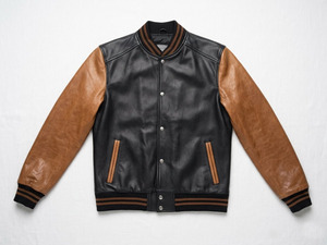 High Quality Wholesale Men's Blank Leather Varsity <b>Jacket</b> Custom Logo Casual Baseball Bomber <b>Jacket</b> Ribbed Collar And Cuffs - Product Image 2