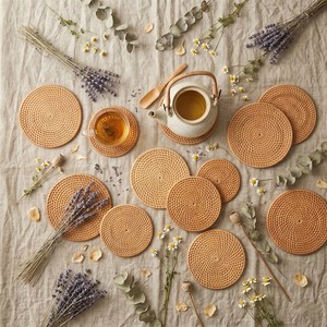 Handwoven Natural Rattan Classic Design Tea <b>Coaster</b> <b>Heat</b> Resistant Cup Mat Eco Friendly Customizable Size Table Protector - Product Image 4