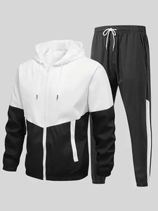 Conjunto Deportivo Casual Retro para Hombre, Primavera, Color Sólido, Sudadera con Cierre Completo, Pantalones Jogger, Traje Deportivo de Nailon para Correr - Product Image 1