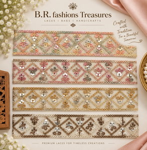 B.R. Fashions Treasures Embroidered Lace Trim Diamond Pattern Beaded <b>Sequin</b> Handmade Elegant 2 To 2 7/8 Inch For Bags - Product Image 2