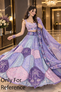 Hermoso lehenga choli morado bordado con trabajo de espejo real y dupatta de malla, ropa de boda para mujeres, estilo India-Pakistán. - Product Image 1