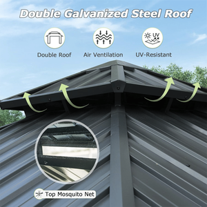 8x8 hardtop อลูมิเนียมศาลาเหล็กชุบสังกะสีหลังคาคู่หลังคาม่านศาลา Pergola ถาวรศาลาศาลาศาลา - Product Image 2