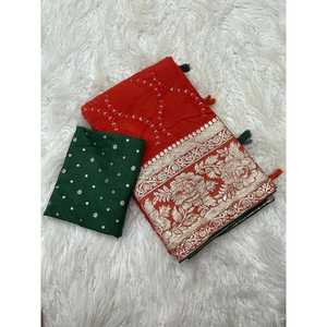 FANCY DOLA SECUENCIA DE SECUENCIA BORDADO HILO TRABAJO SAREE CON BLUSA SIN COSTAR ROJO - Product Image 1