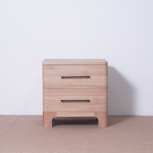 Table de chevet moderne en bois massif, 2 tiroirs, design mid-century, pour hôtel, mobilier de chambre, finition naturelle, table d'appoint de rangement - Product Image 5