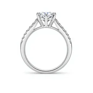 925 <b>Sterling</b> <b>Silver</b> Rhodium Plated Round Moissanite Engagement <b>Ring</b> for Women Classic Solitaire Wedding <b>Band</b> with Prong Setting - Product Image 3