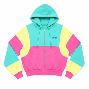 Custom Women's Hoodies Multi Panel Color Block Cropped Zip <b>Jacket</b> Oversized Fashion Y2K Hip Hop Streetwear OEM ODM Supplier - Product Image 3