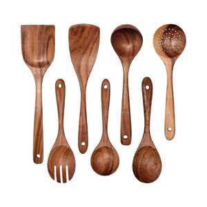 Juego de Utensilios de Cocina de Madera de Teca de 5 Piezas, Hechos a Mano, Espátulas Curvas y Cucharón para Sopa, Aptos para Sartenes Antiadherentes - Product Image 1