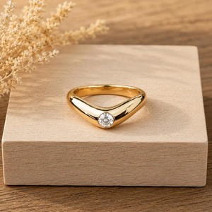New Arrival IGI Certified Round Cut Lab Grown Diamond 10K 14K 18K Solid Gold Curved Wide Wedding Band Solitaire Ring Bridal Ring - Product Image 1