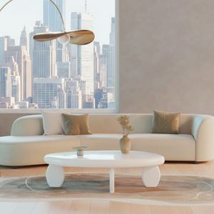 Table basse moderne en pierre de galets, 46 po x 29 po x 12 po, blanc brillant - Product Image 1