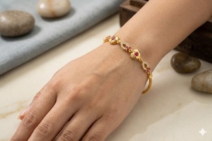 Divyoro Geometric <b>Ruby</b> CZ Chain <b>Bracelet</b> Women's Gold Plated Classic Everyday Wear Bezel Setting Wedding Party Orissa Certified - Product Image 3