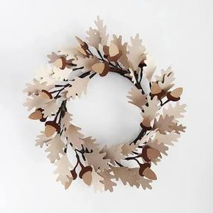 Couronne de Noël rustique en métal avec feuilles de chêne, fleurs décoratives faites à la main, couronne ronde non éclairée, emballage en une seule pièce - Product Image 1