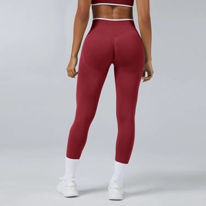 Leggings Deportivos de Cintura Alta para Mujer, Color Rosa Sólido, Tejidos, Sin Costuras, Elásticos, Transpirables, para Yoga y Fitness - Product Image 3