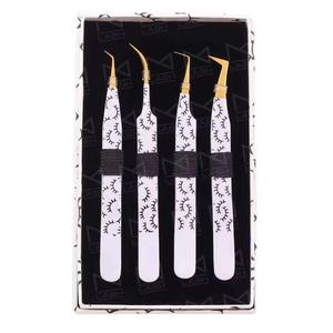 Ensemble de pinces à cils, 4 pièces, motif blanc et noir, pointe dorée, précision en acier inoxydable, pour extension de cils - Product Image 5