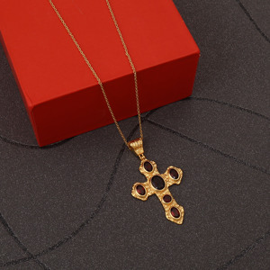 Collier pendentif croix grenat, bijou religieux chrétien, pierre de naissance, serti clos, en laiton, pour femme, idéal pour les fêtes - Product Image 3