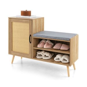 Moderna Panca Portascarpe 2-in-1 in Rattan con Cuscino Lavabile, Scarpiera in Legno per Ingresso, Casa, Magazzino - Product Image 2