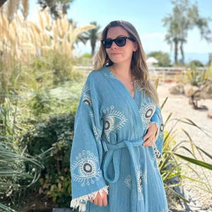 Albornoz de algodón con estampado de ojos malvados para mujer y hombre, toalla de playa, sauna, hogar, de secado rápido, buena calidad, buen precio, diseño único - Product Image 1